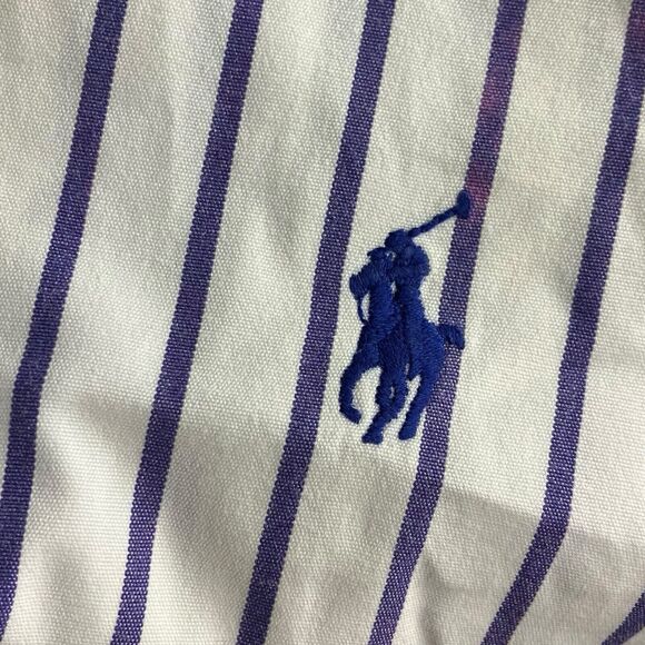 Ralph Lauren Golf Shirt Mens XL Purple Striped Button Down Tilden Cotton Pony LS - Picture 12 of 12